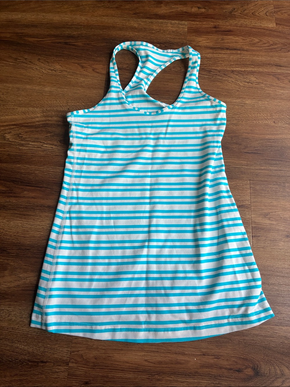 lululemon athletica White and Teal Striped Racerback Tank